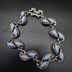 Powder Blue Thermoset Plastic Bracelet Silver Tone Vintage Costume Jewelry